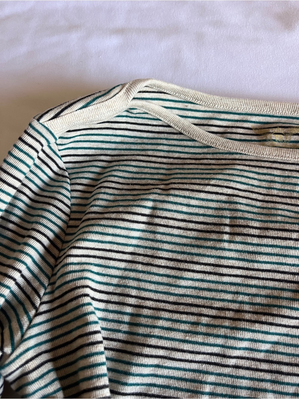 Vintage Faded Glory Size S Green & Black Striped Boatneck Long Sleeve Top - Picture 2 of 15